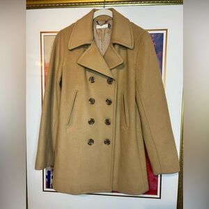 Y2K J. Crew Pea Coat in Camel Color with Tortoise Shell color buttons. Size S